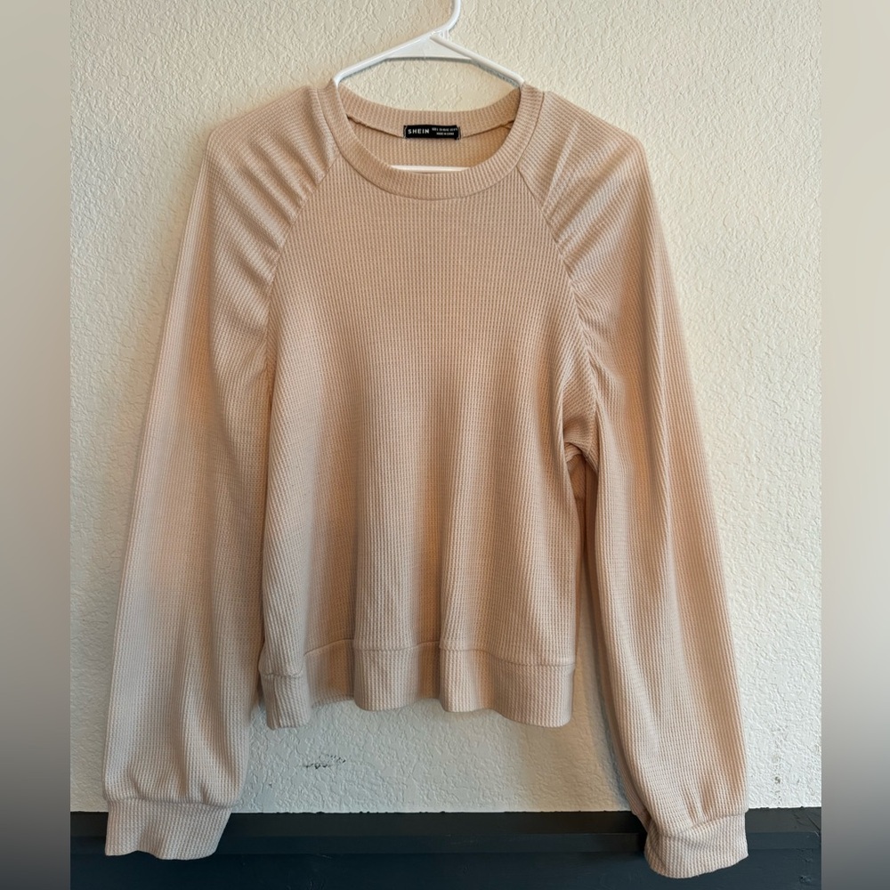 Cream Waffle Knit Raglan Sleeve Long Sleeve Top Size L